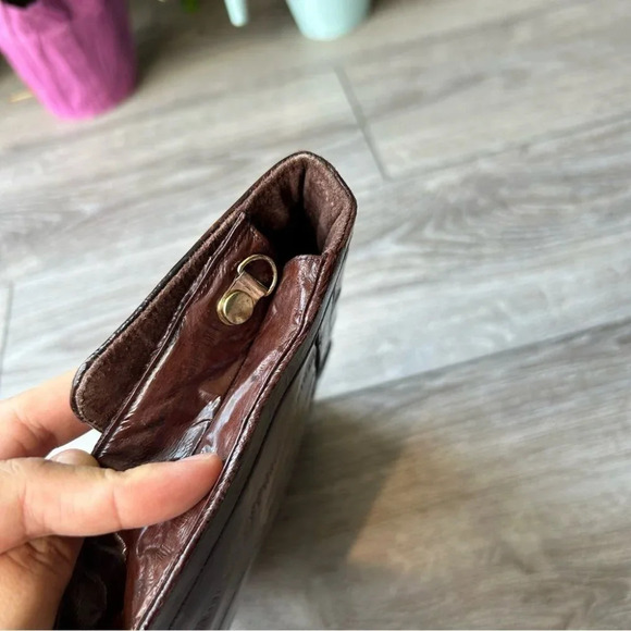 Vintage Eel Skin Brown Minimalist Boho Clutch Made in Korea - Picture 12 of 14